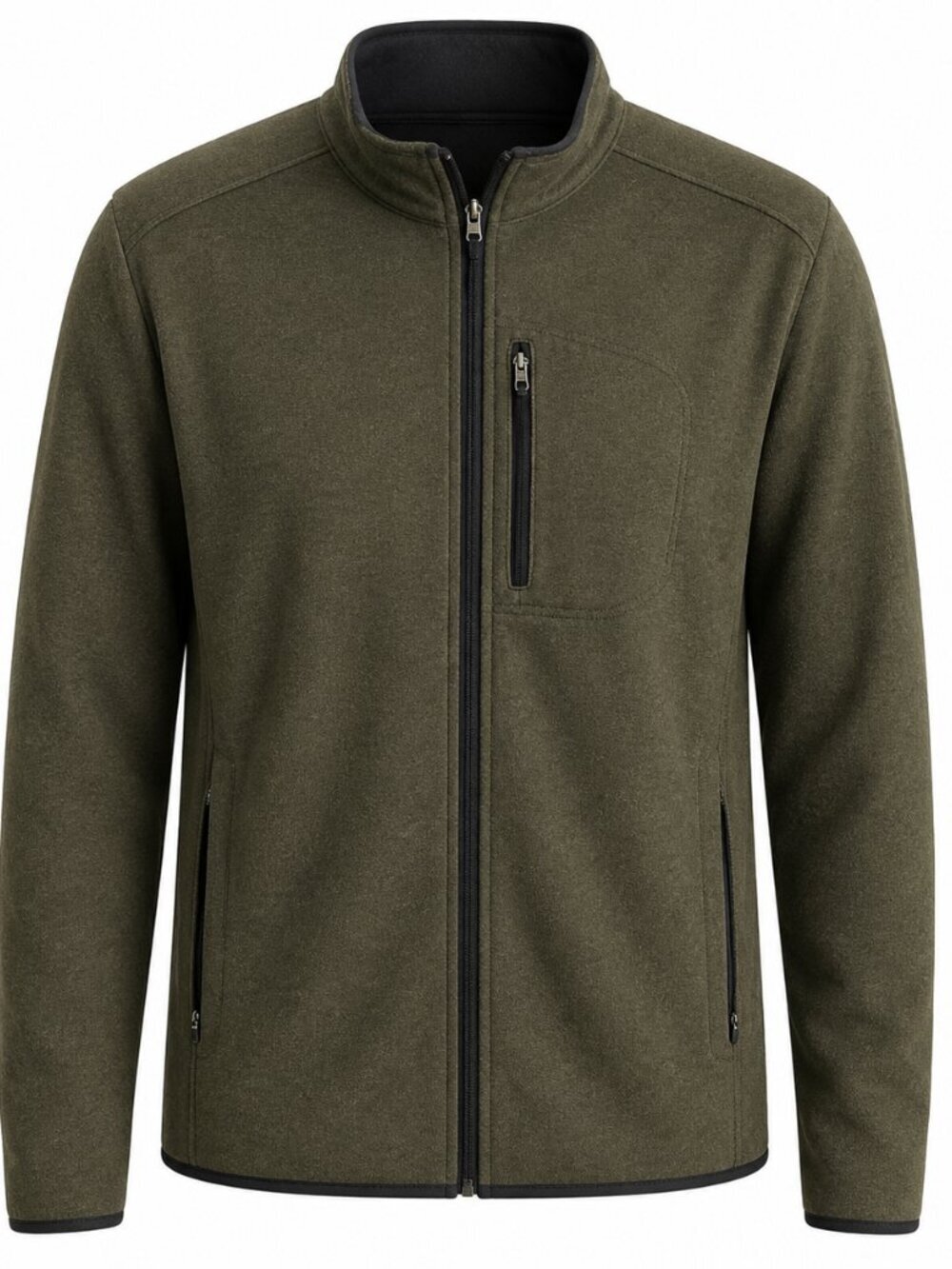 Lands’ End Olive Green Fleece Jacket Men’s M Full Zip Wind Resistant Outdoor